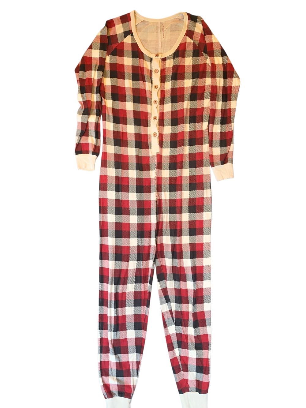 Burts Bees Baby Womans Medium One-Piece Pajamas Red Plaid Loungwear Sleepwear